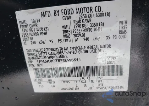 2015 Ford Explorer Sport from USA, damaged, VIN 1FM5K8GT5FGA96511